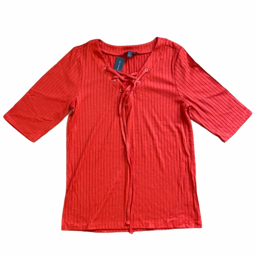 The Limited Ribbed Lace Up Top